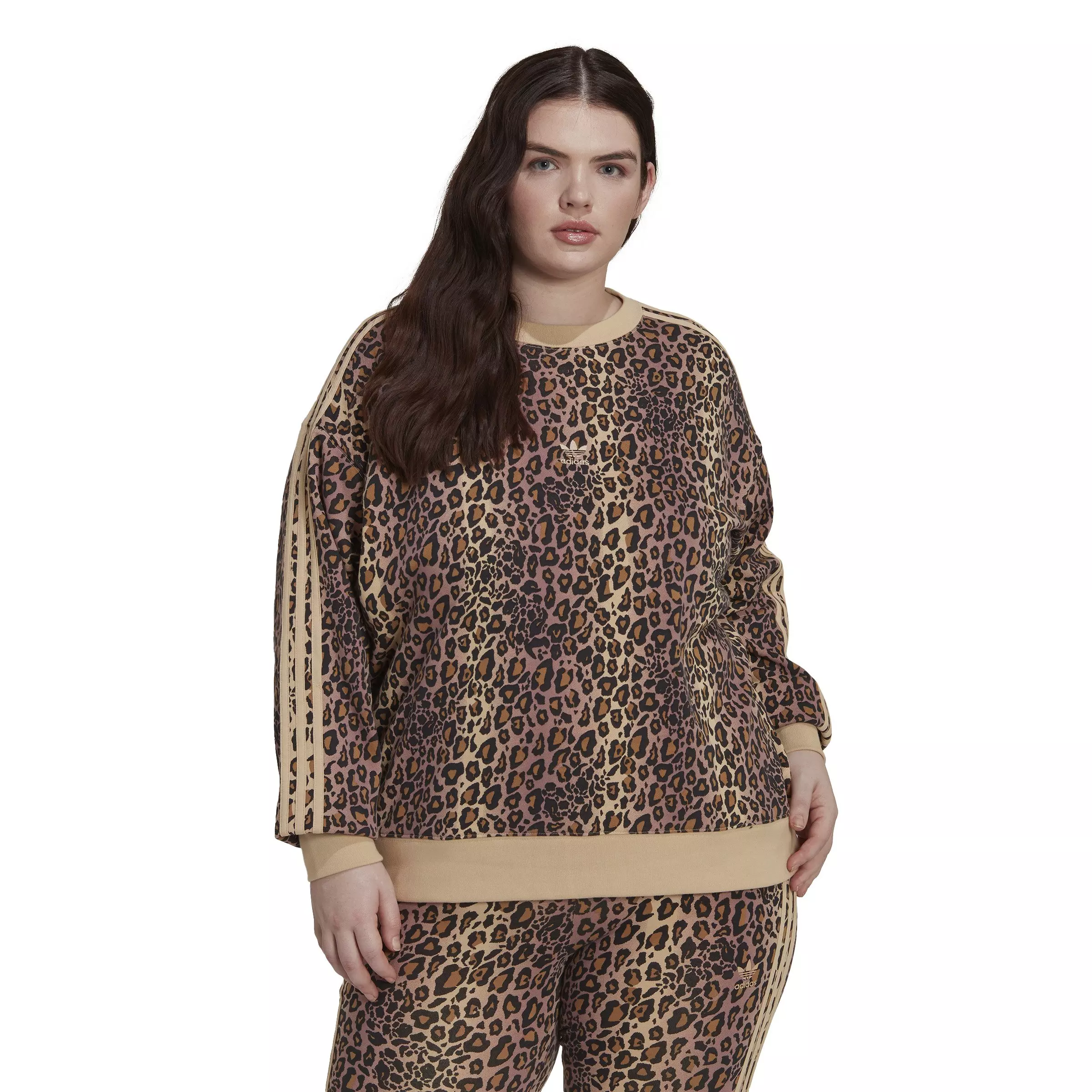 adidas Women s Cheetah Print Crew Sweatshirt Beige Hibbett